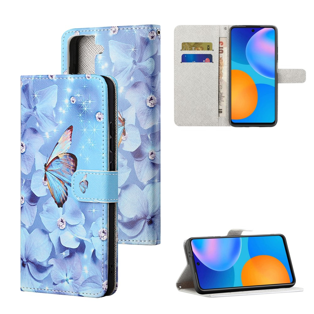 Samsung Galaxy S21 FE 5G Leder Tasche mit Kartenfach - Blumen & Schmetterling