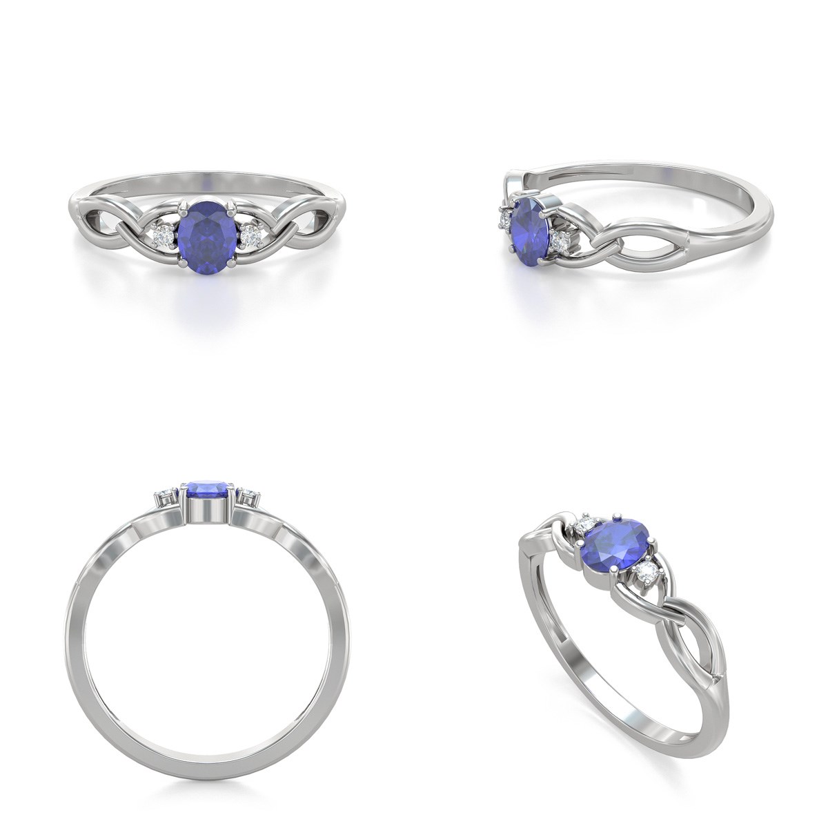 Bague ADEN Or 585 Blanc Tanzanite et diamants 2.2grs