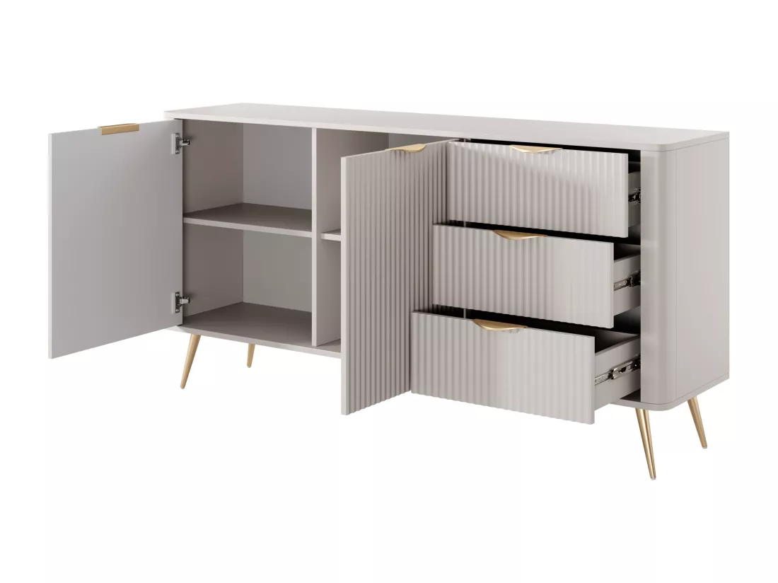 Buffet 2 portes et 3 tiroirs en MDF - Beige et doré - ELONARIA II de Pascal Morabito