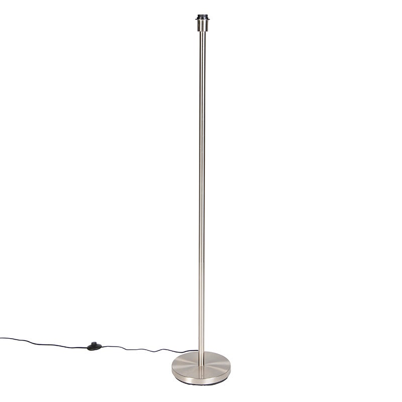 QAZQA - Moderne vloerlamp | Staande lamp | Vloerlamp | Lamp | Licht staal | Zilver | Mat nikkel zonder kap - Simplo | Woonkamer | Slaapkamer - Staal, Langwerpig - LED-compatibel E27