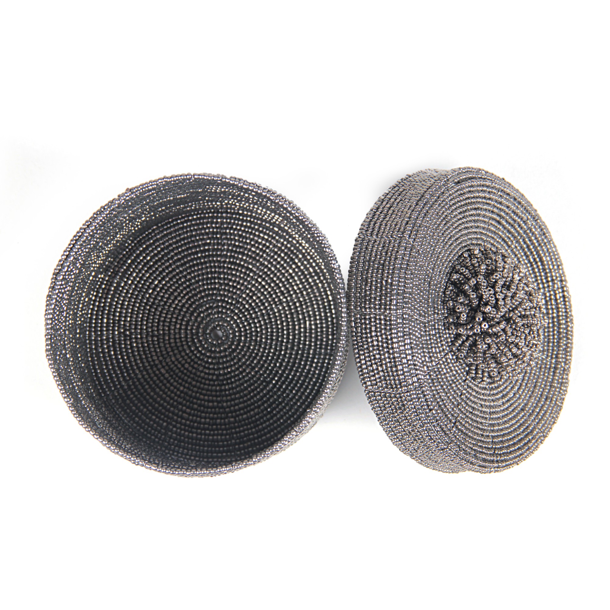 Deckelbehälter aus Glasperlen L, schwarz, weiß, Ø 11 cm, H 11 cm von fischer's lagerhaus