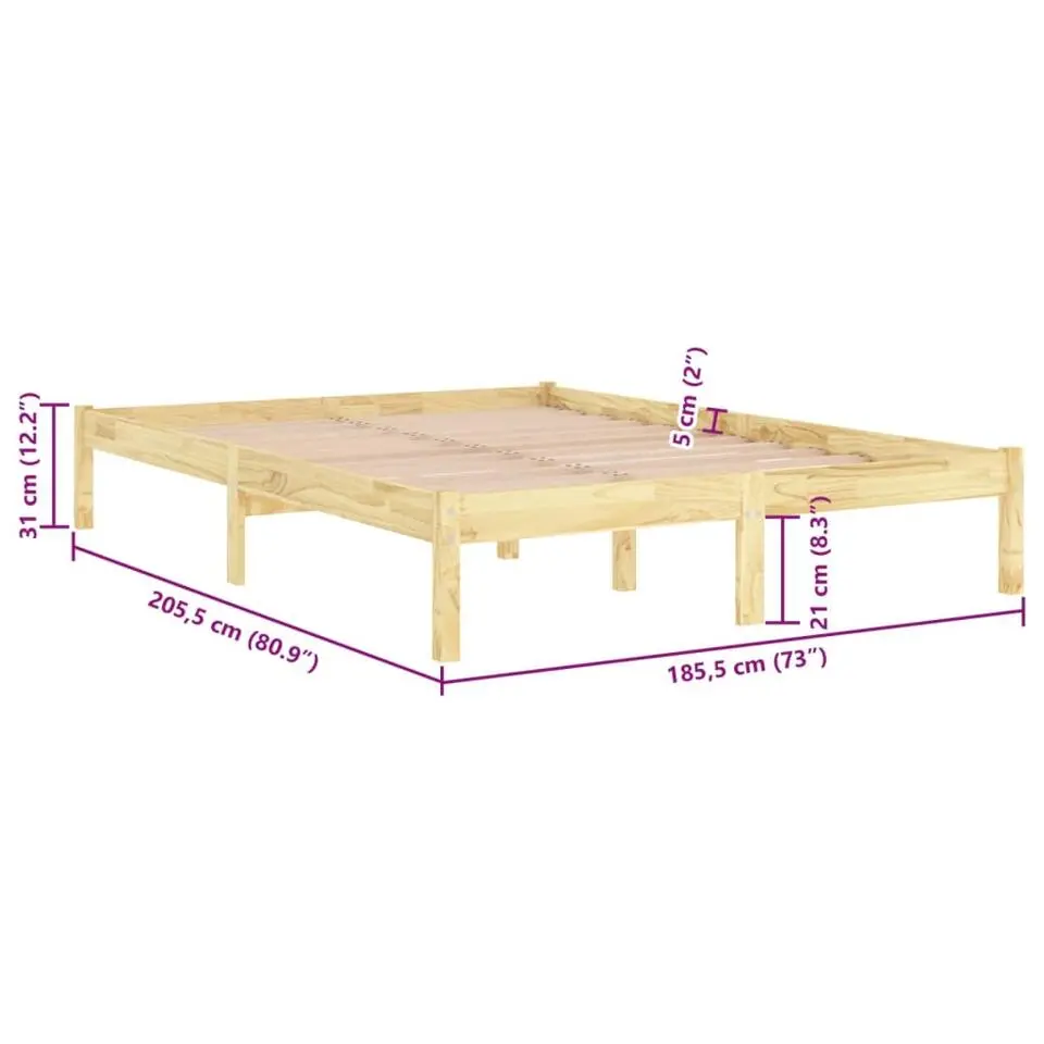 vidaXL - Tweepersoonsbed - Naturel - Massief hout - 180x200 cm