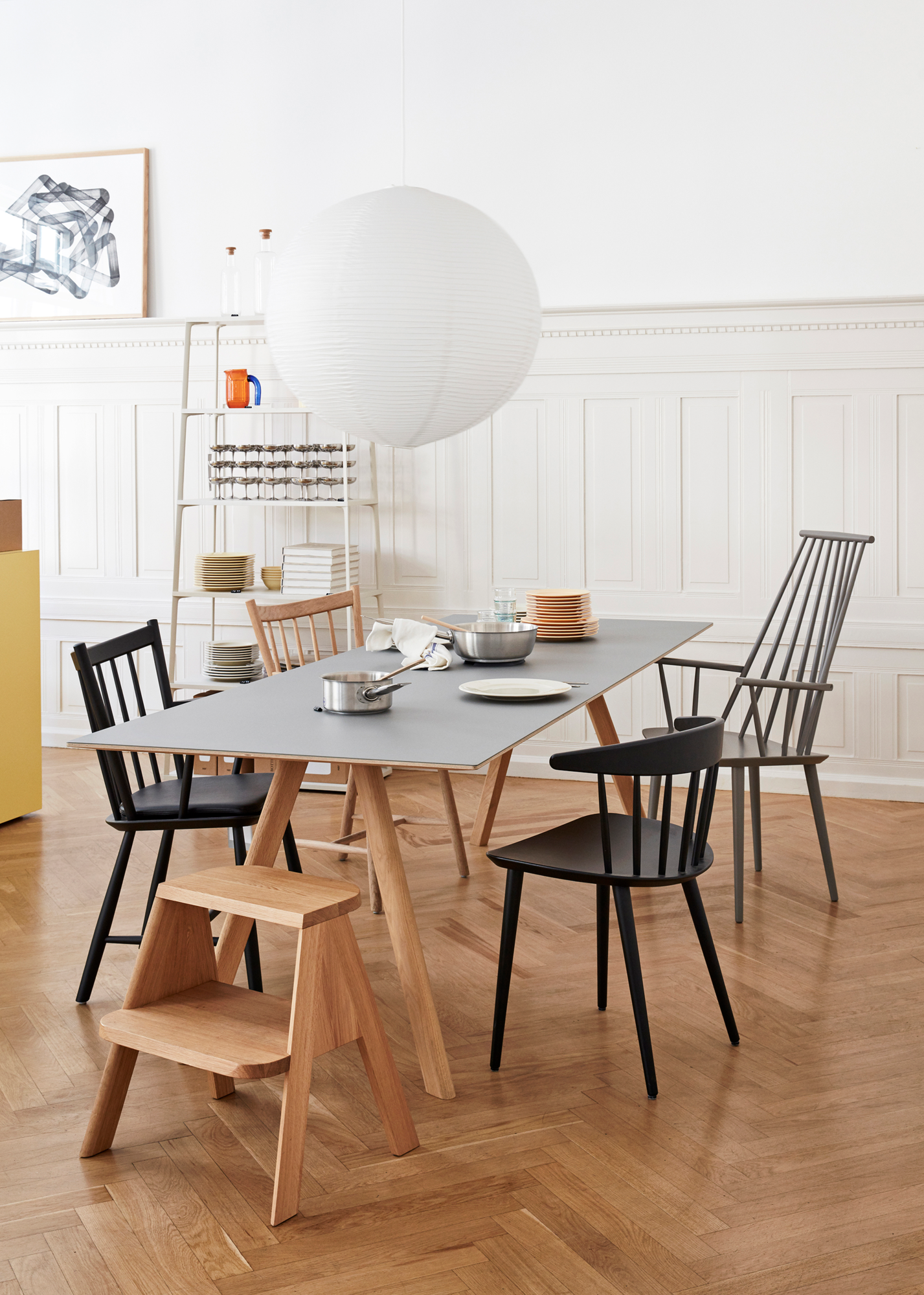 Eettafel CPH 30 300x90 mat gelakt onderstel linoleum grijs blad