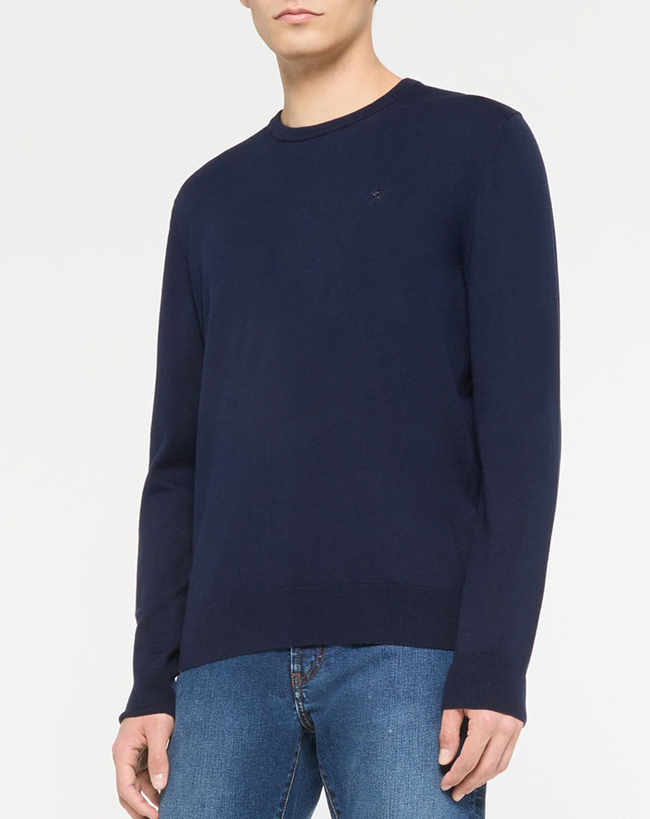 Hackett London Pull en Coton & Soie col rond bleu marine