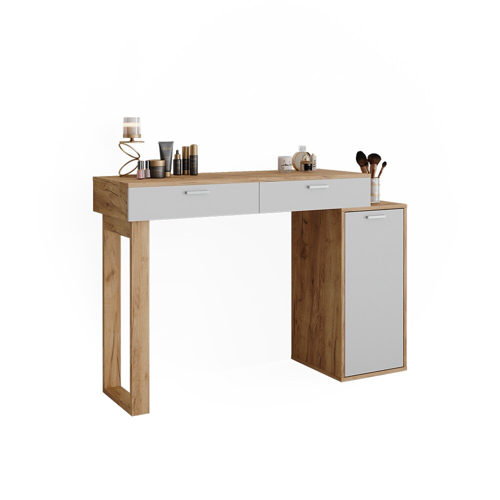 Vicco Schminktisch Regina Eiche Weiß 130 cm mit 2 Schubladen ohne Spiegel