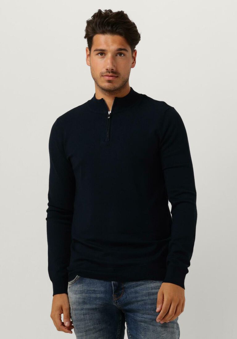PUREWHITE donkerblauwe purewhite trui essential knit half zip ls