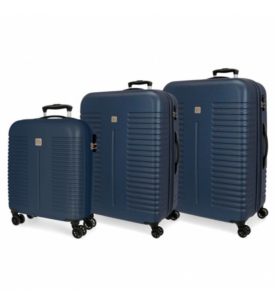 Conjunto de malas rígidas Roll Road India, azul marinho - 40x55x20cm/48x70x27cm/55x80x29cm -