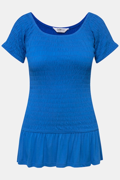 Top, Slim Fit, elastisch gesmokt, Halbarm, Volant