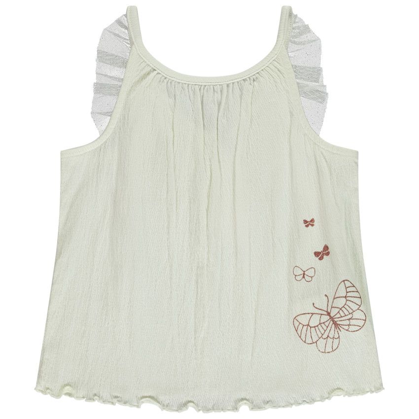 Débardeur effet froissé à tulle pailleté pour fille - Ecru