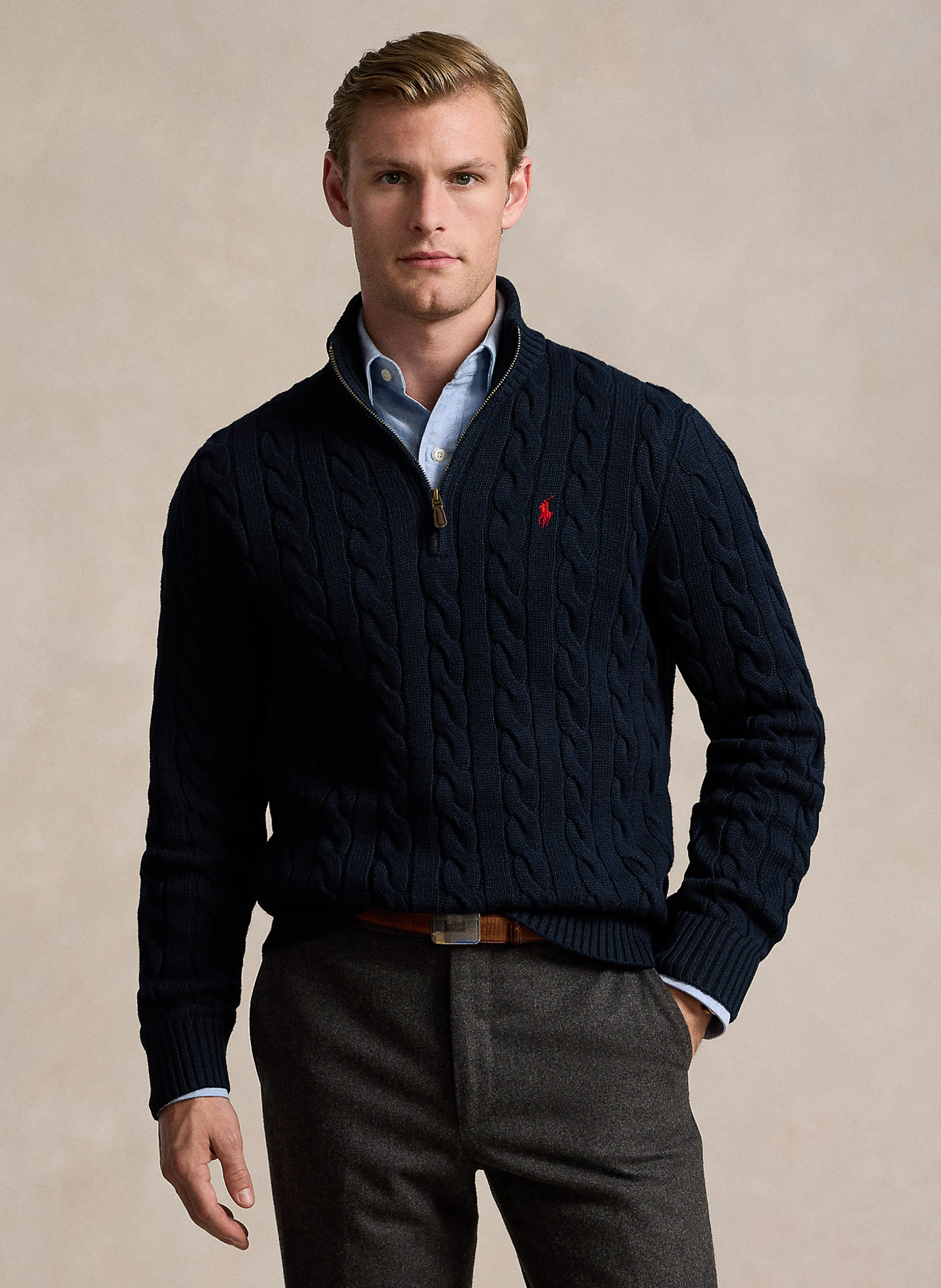 Pull maille torsadée en coton | Bleu