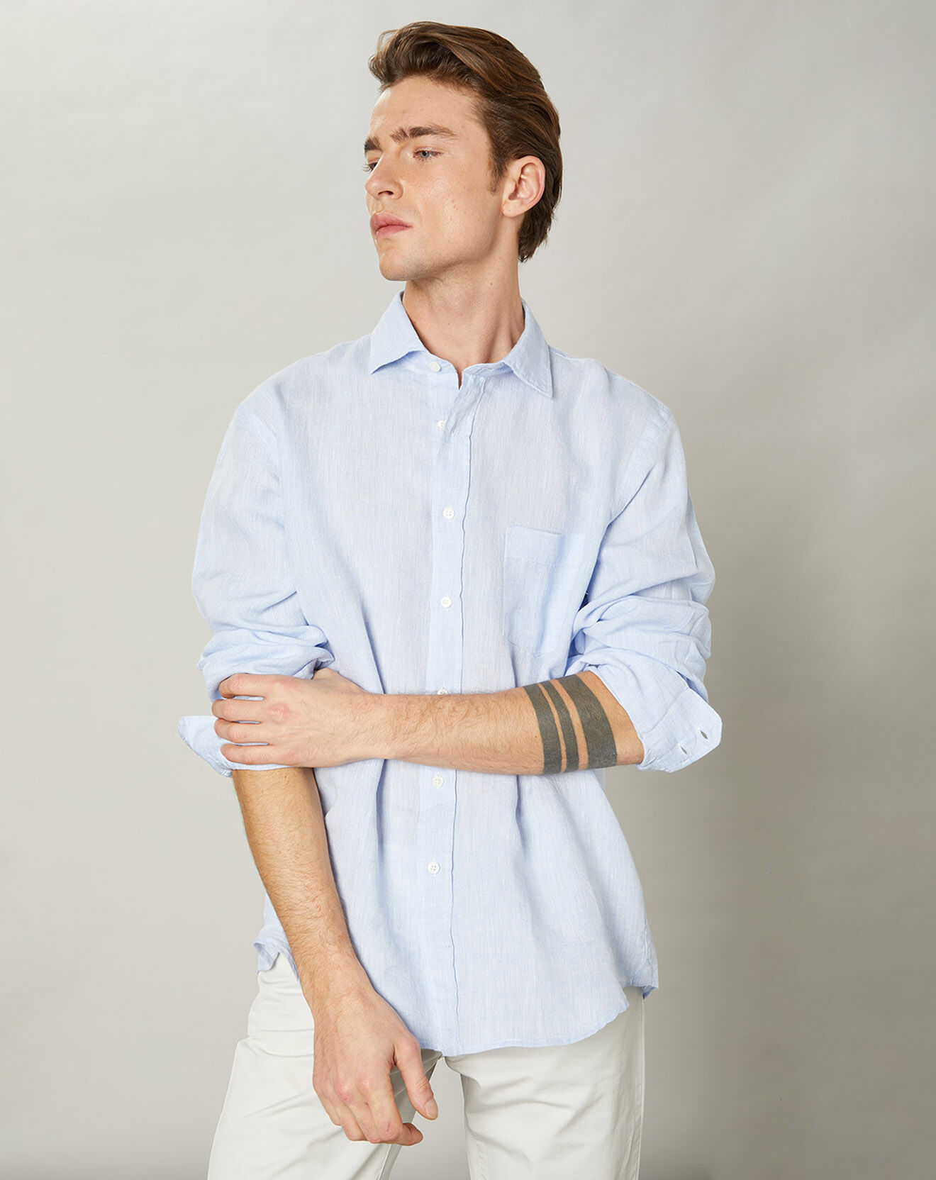 Hartford Chemise regular 100% Lin Paul bleu ciel