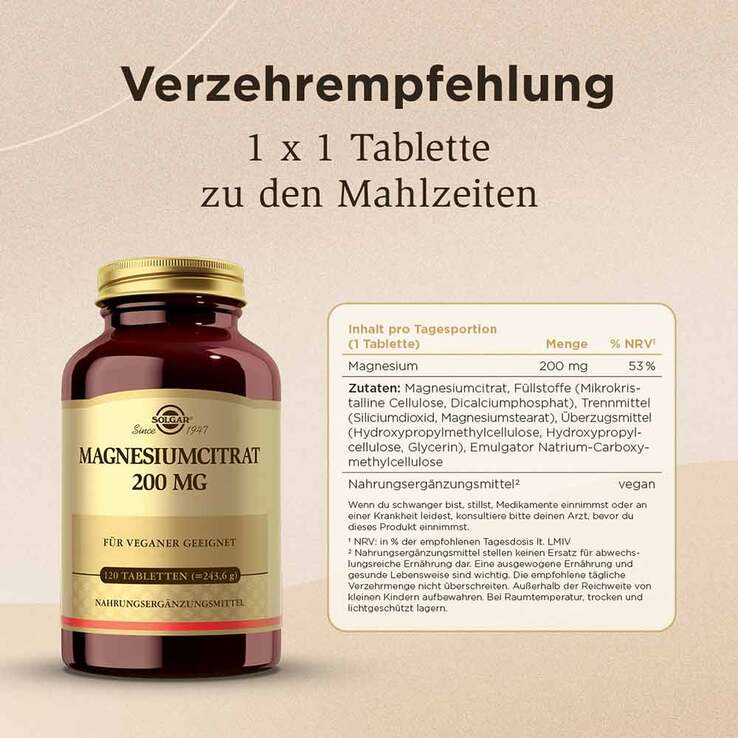 Solgar Magnesium Citrat 200 mg Tabletten, 120 St