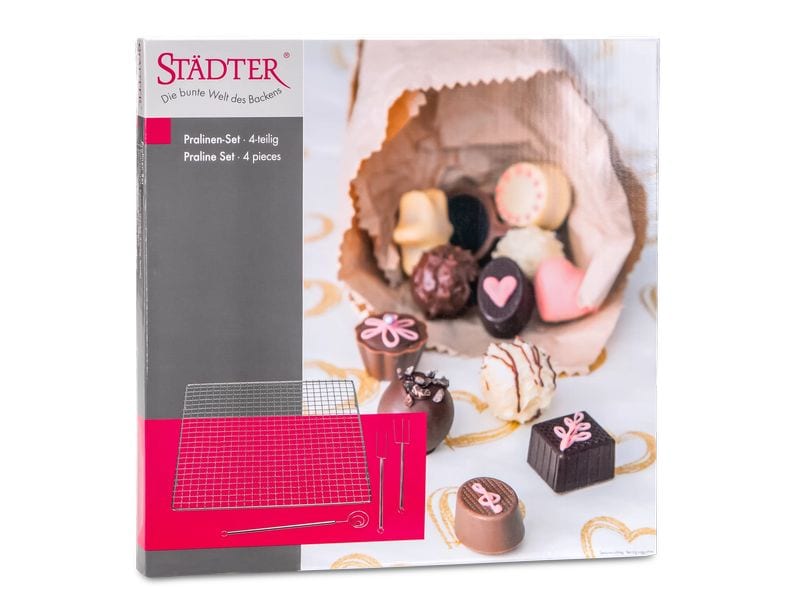Städter Pralinen-Set 4-teilig Pralinengabel und Abtropfgitter