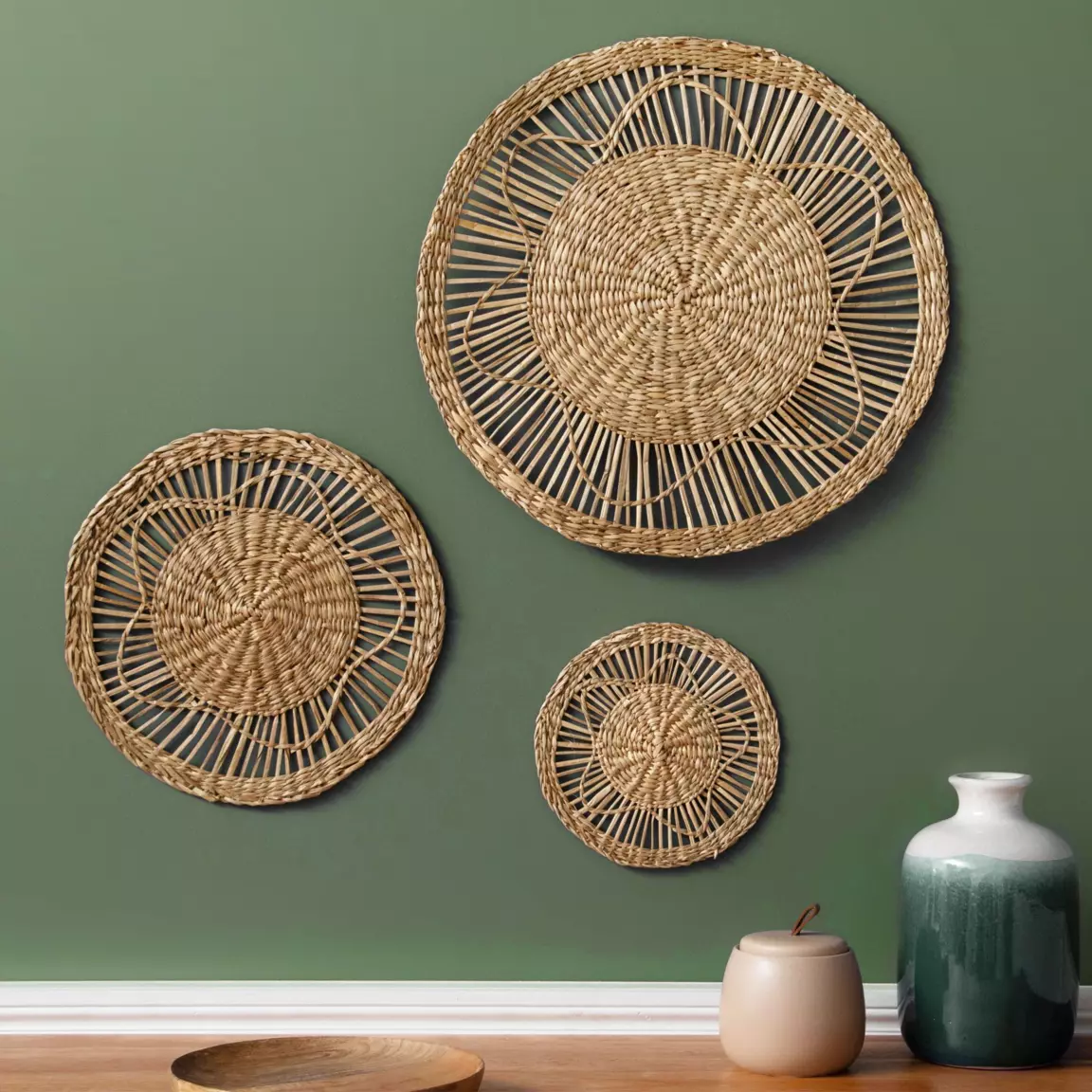 Lot de 3 décorations murales roseau (D20-30-45 cm) Seagrass Naturel