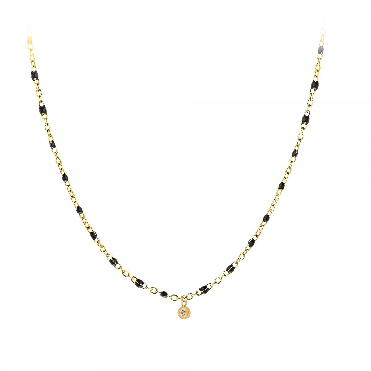 Collier par SC Bohème orné d'un véritable diamant blanc et de perles en résine noires