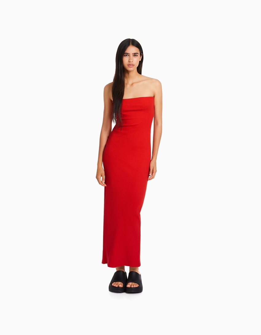 Vestido longo tomara que caia canelado