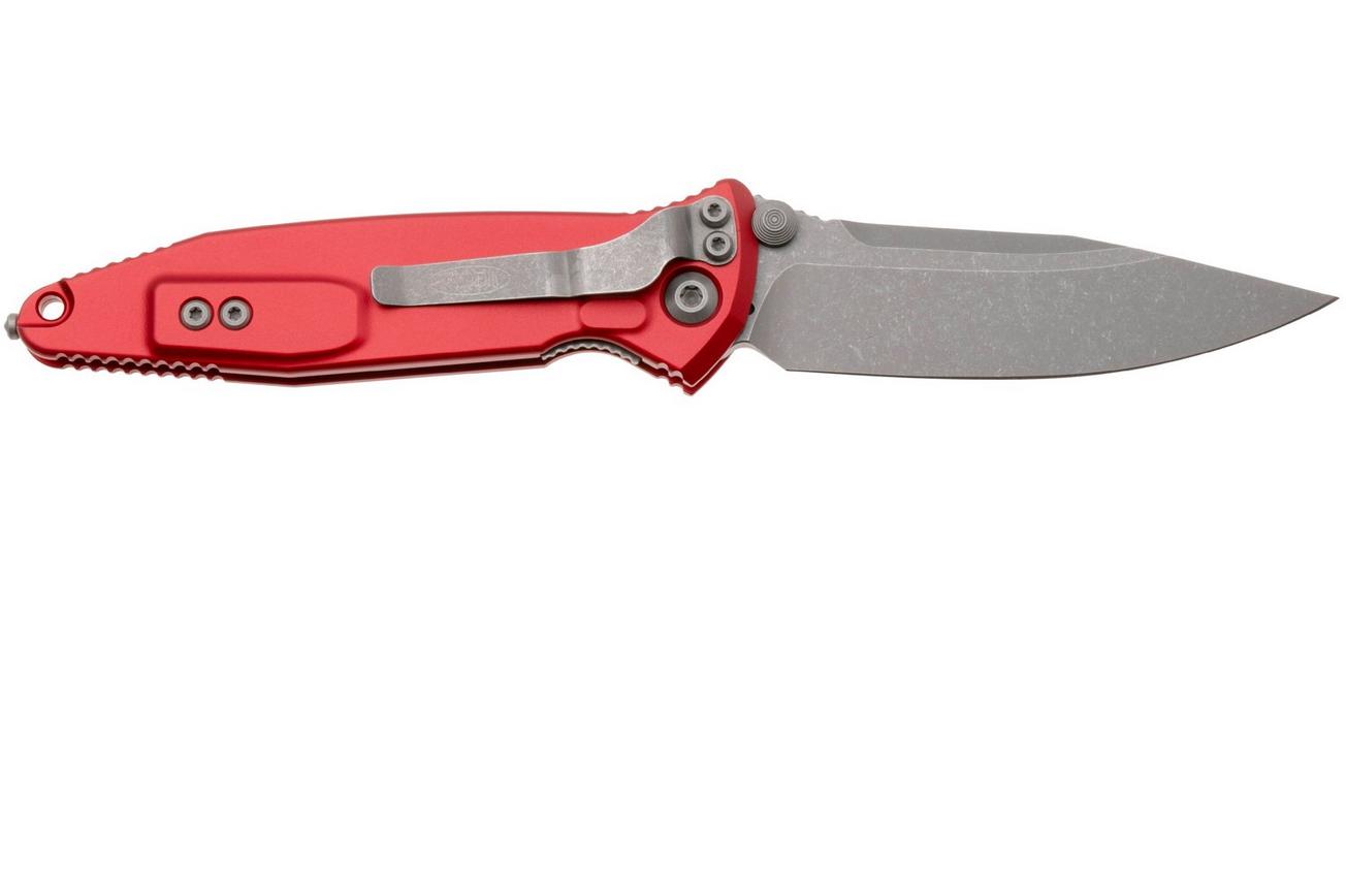 Microtech Socom Elite 160-10APRD, Apocalyptic Stonewashed M390 Tanto, Red Aluminum zakmes