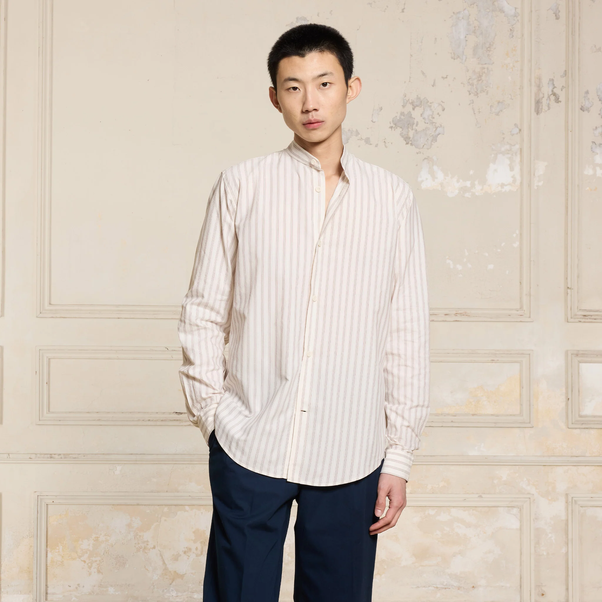 Ecru striped Giza cotton shirt