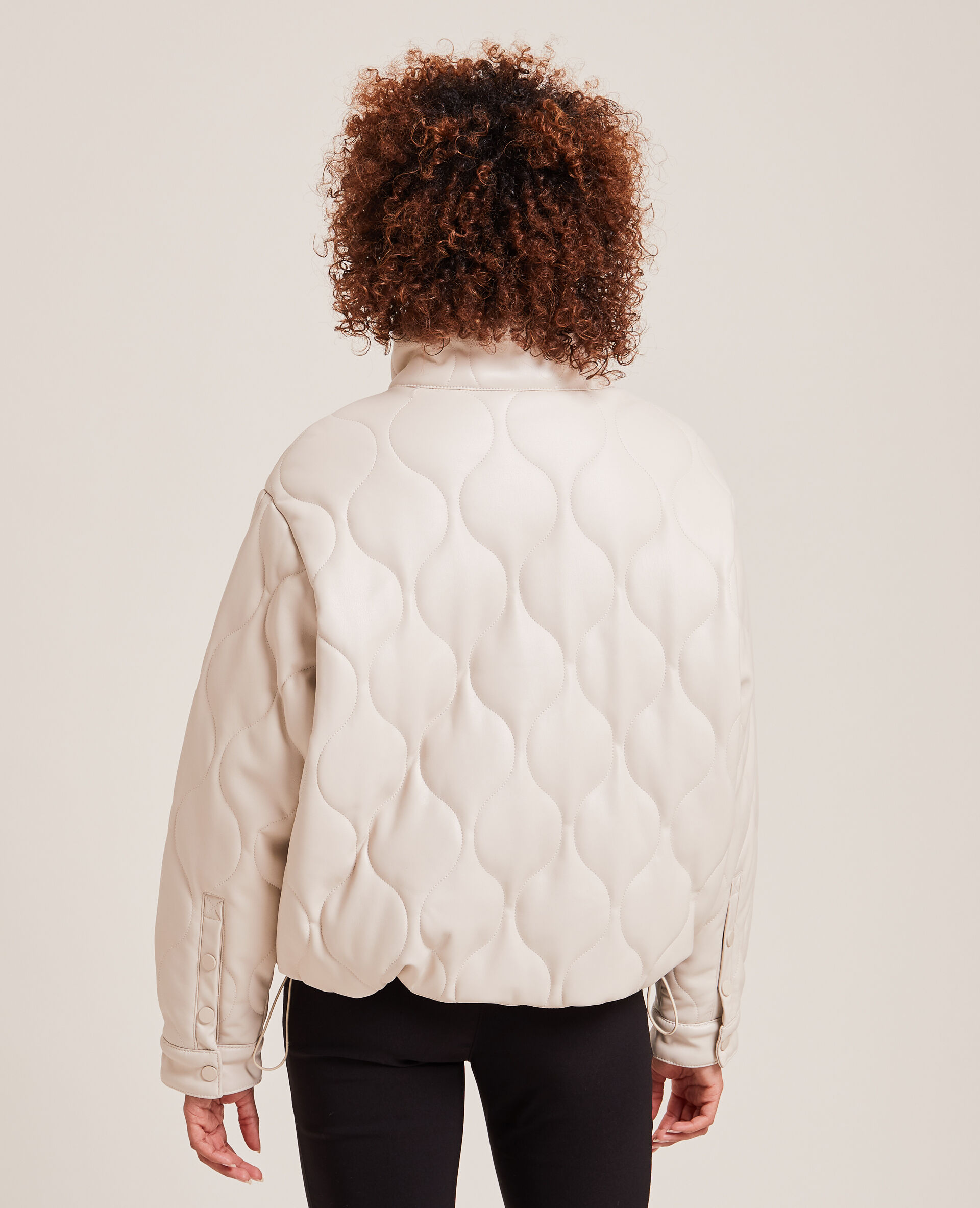 Blouson matelassé en simili cuir - Blanc