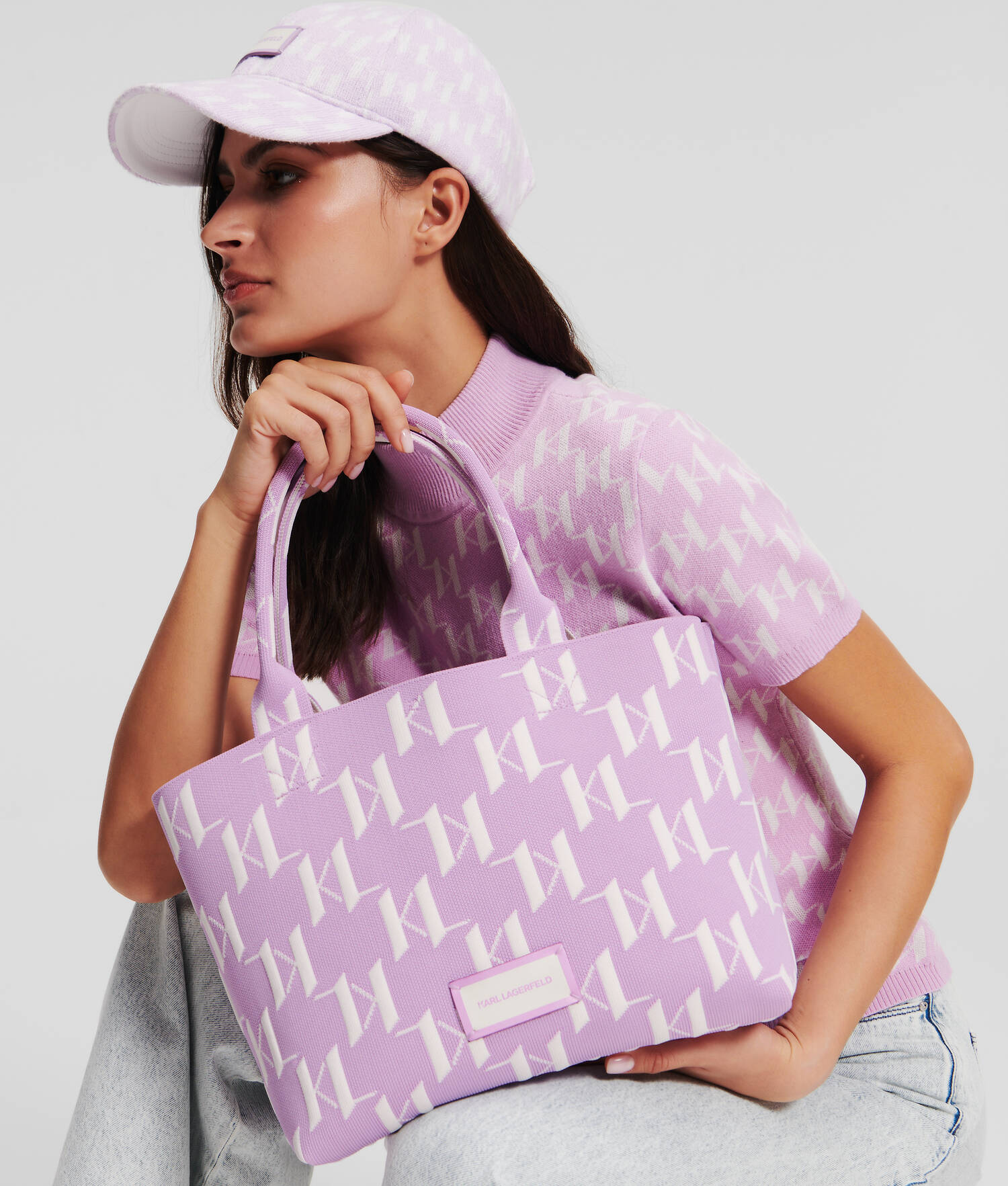 SAC CABAS K/MONOGRAM en tricot de taille moyenne