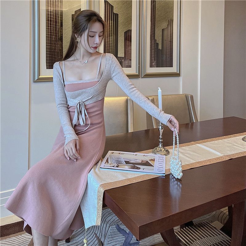 BOHEME - Set: Midi-jurk met spaghettibandjes en cropped top