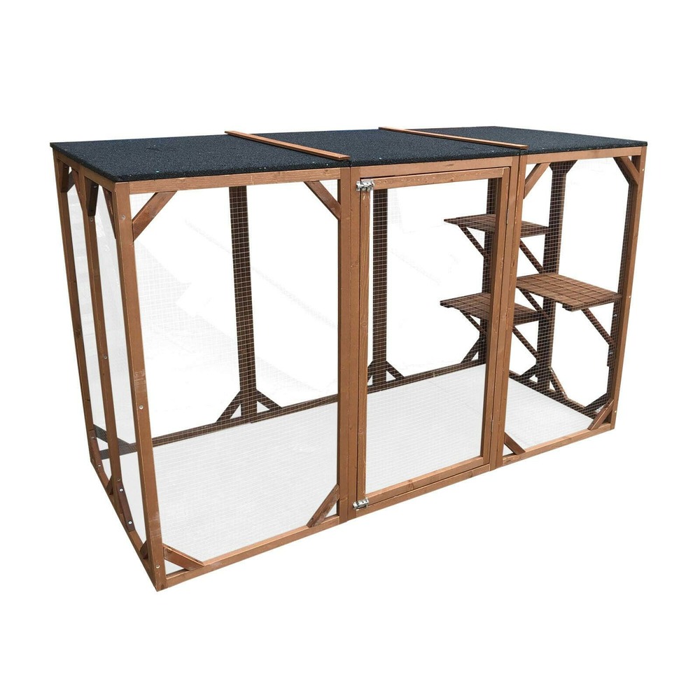 Enclos extérieur parc pour chat bois résistant 180 cm 3 zones de repos