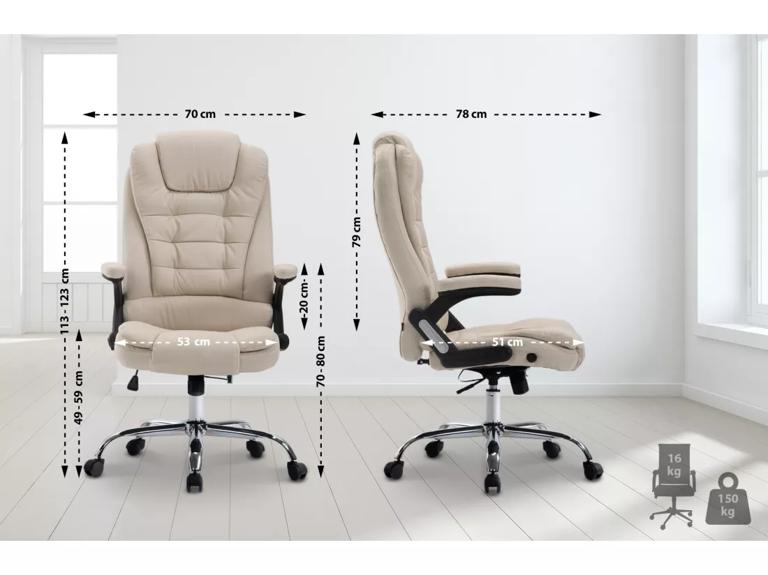 Chaise de bureau - Tissu & Métal chromé - Crème - Thor