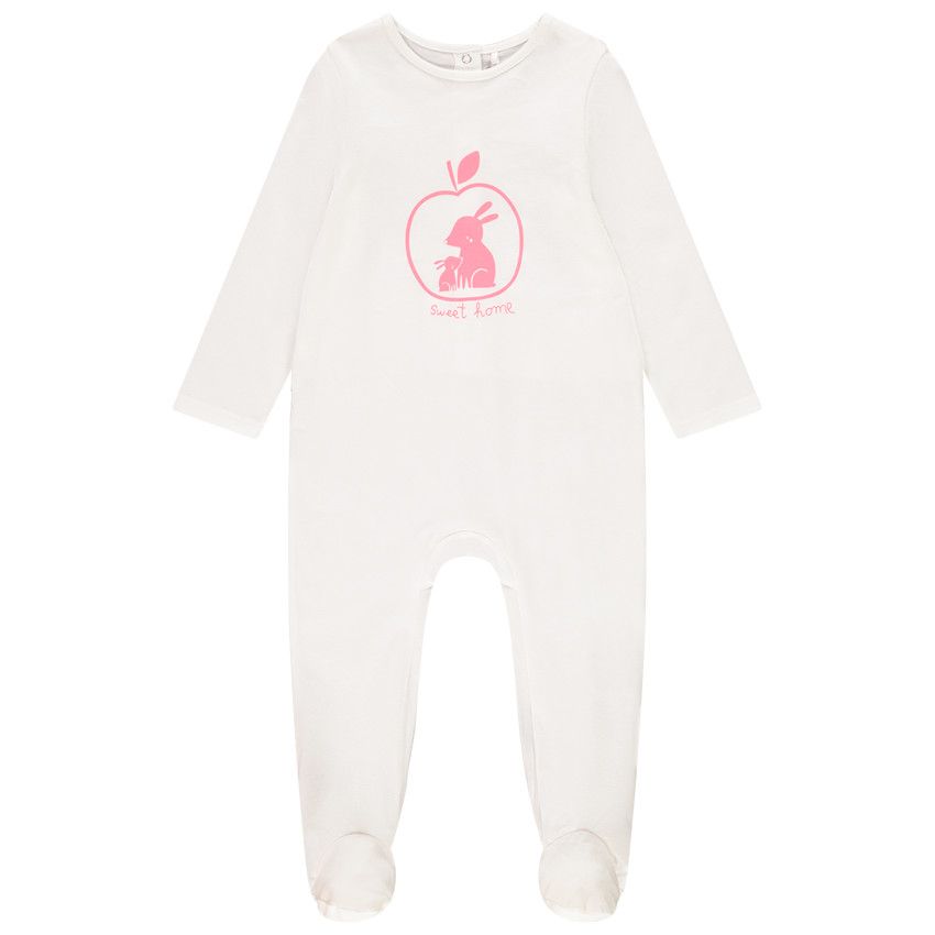 Dors-bien manches longues print lapin pour bébé fille - Ecru