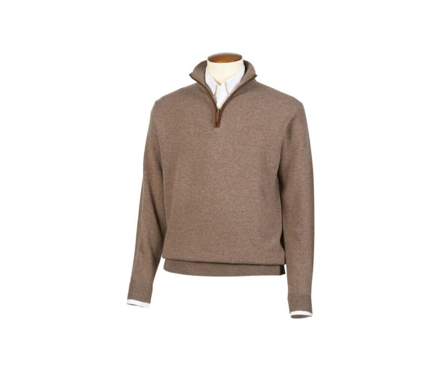 Pull laine col zippé Marron Chiné - KEITHY