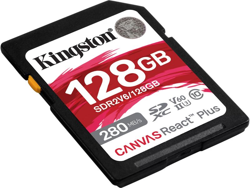 Kingston SDXC-Karte Canvas React Plus V60 128 GB V60 SD Speicherkarte für professionelle 4K-UHS-II-Kameras