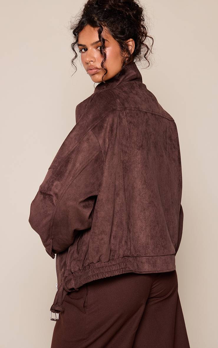 Dark Chocolate Veste De Motard En Synthétique Doux Chocolat Avec Col Montant Et Ceinture Basse