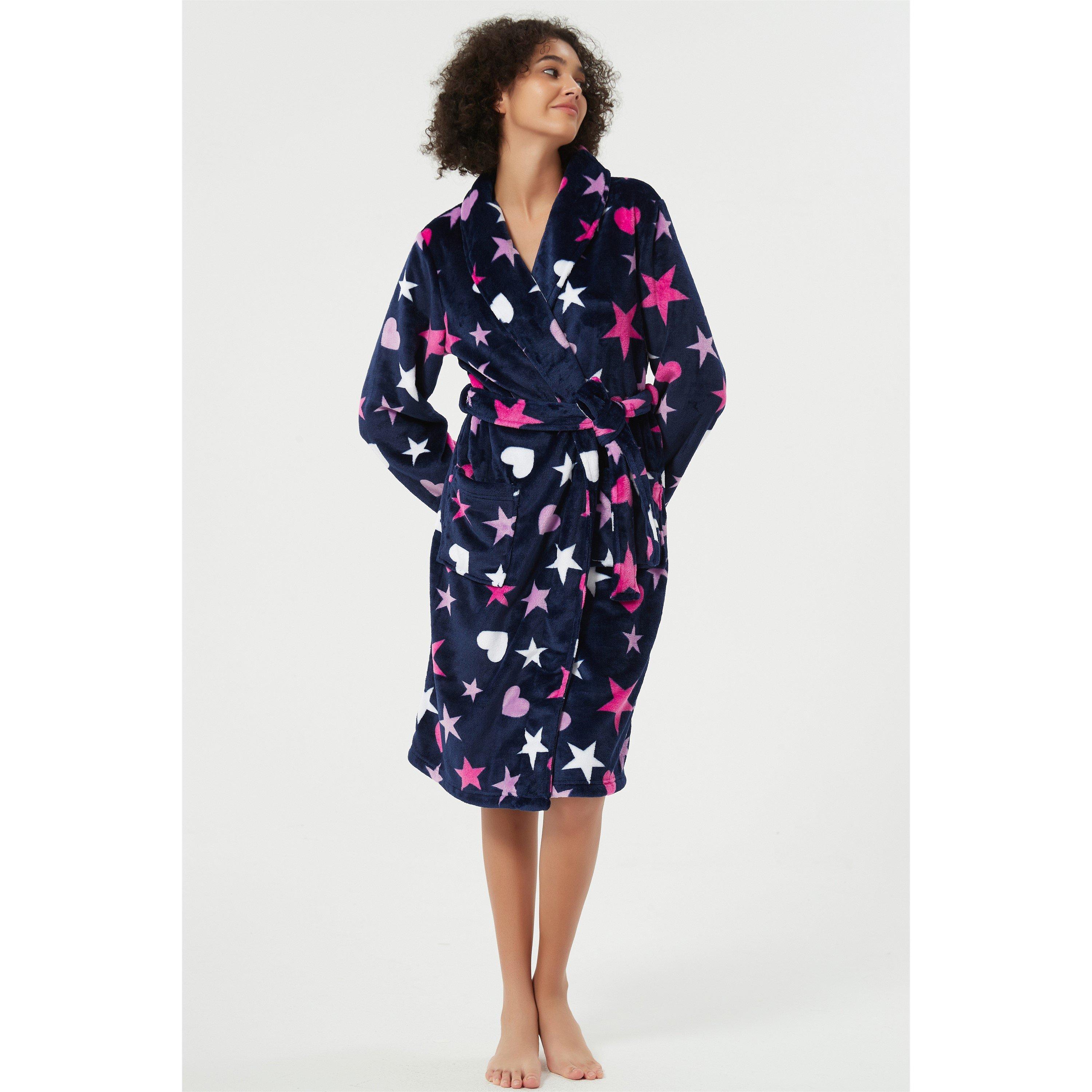 Linea Ladies Heart Star Fleece Dressing Gown