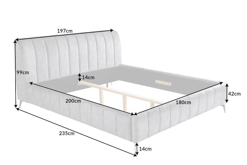 riess-ambiente Doppelbett AMSTERDAM - Retro 180x200cm grau Samt Industrial Design