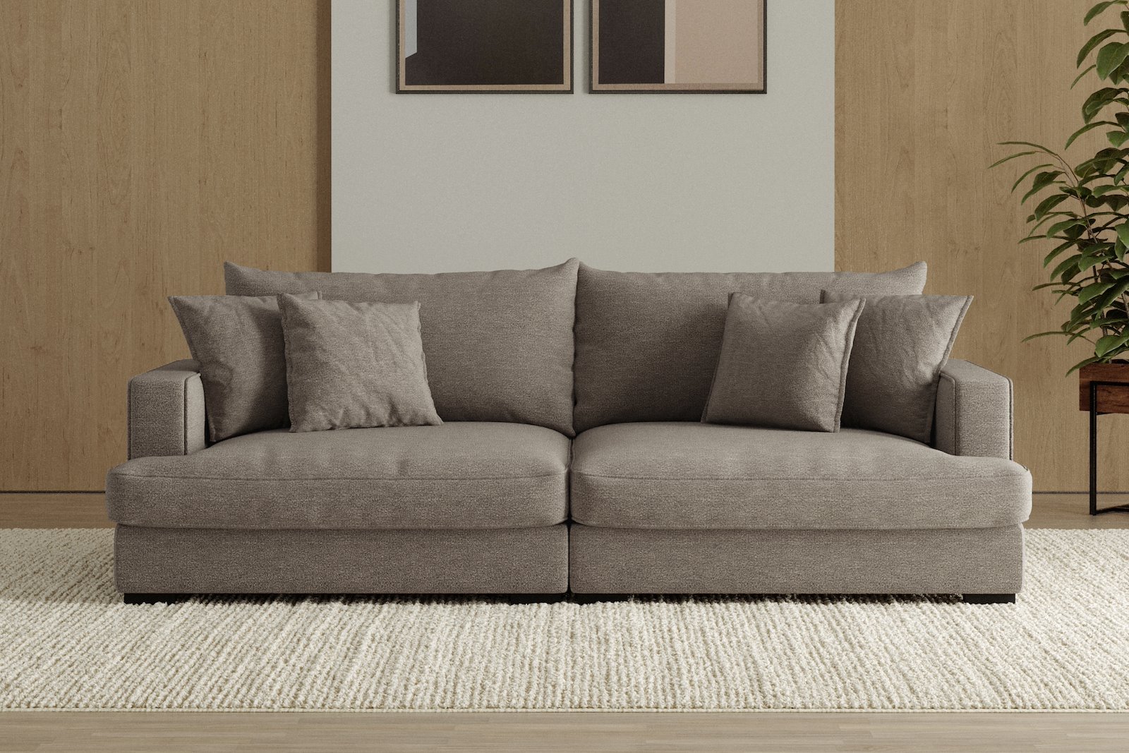 Rossi 3-seter sofa Tekstil Beatto 1023 Grønn Grå, arm A med sorte ben. Std. Komfort.