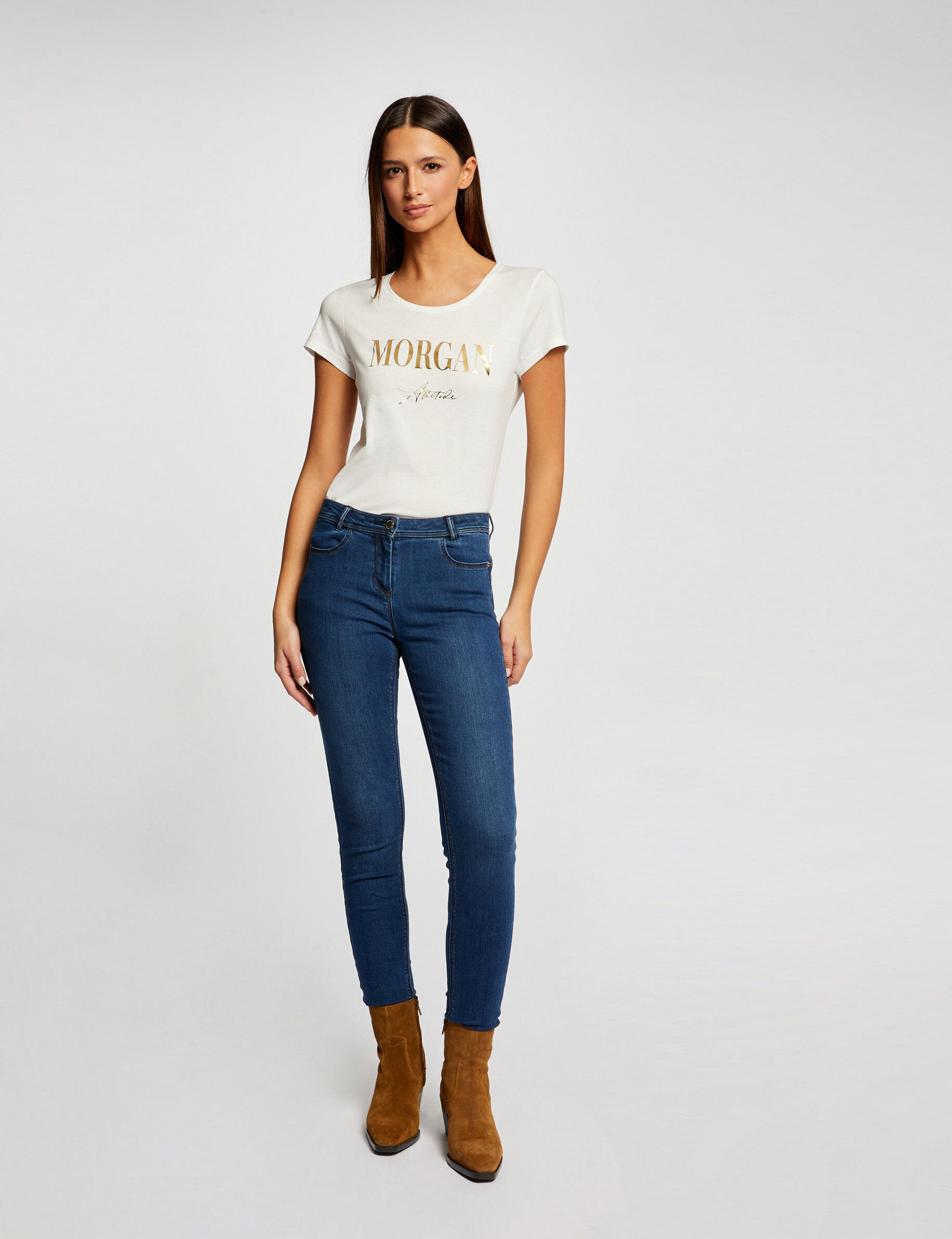 T-shirt manches courtes à inscription ecru femme - ecru