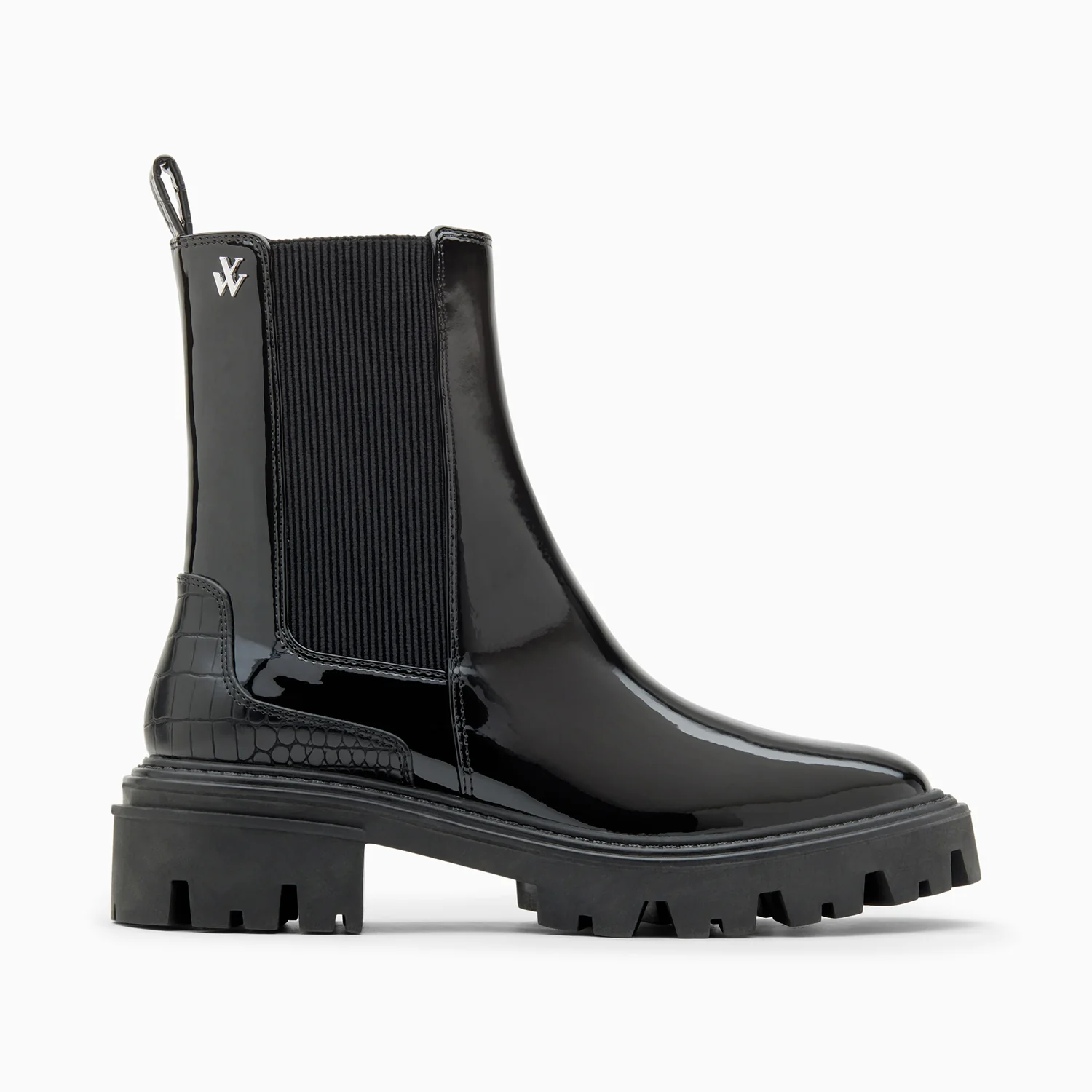 Bottines-Bottines Chelsea Pamela noires vernies à semelle crantée