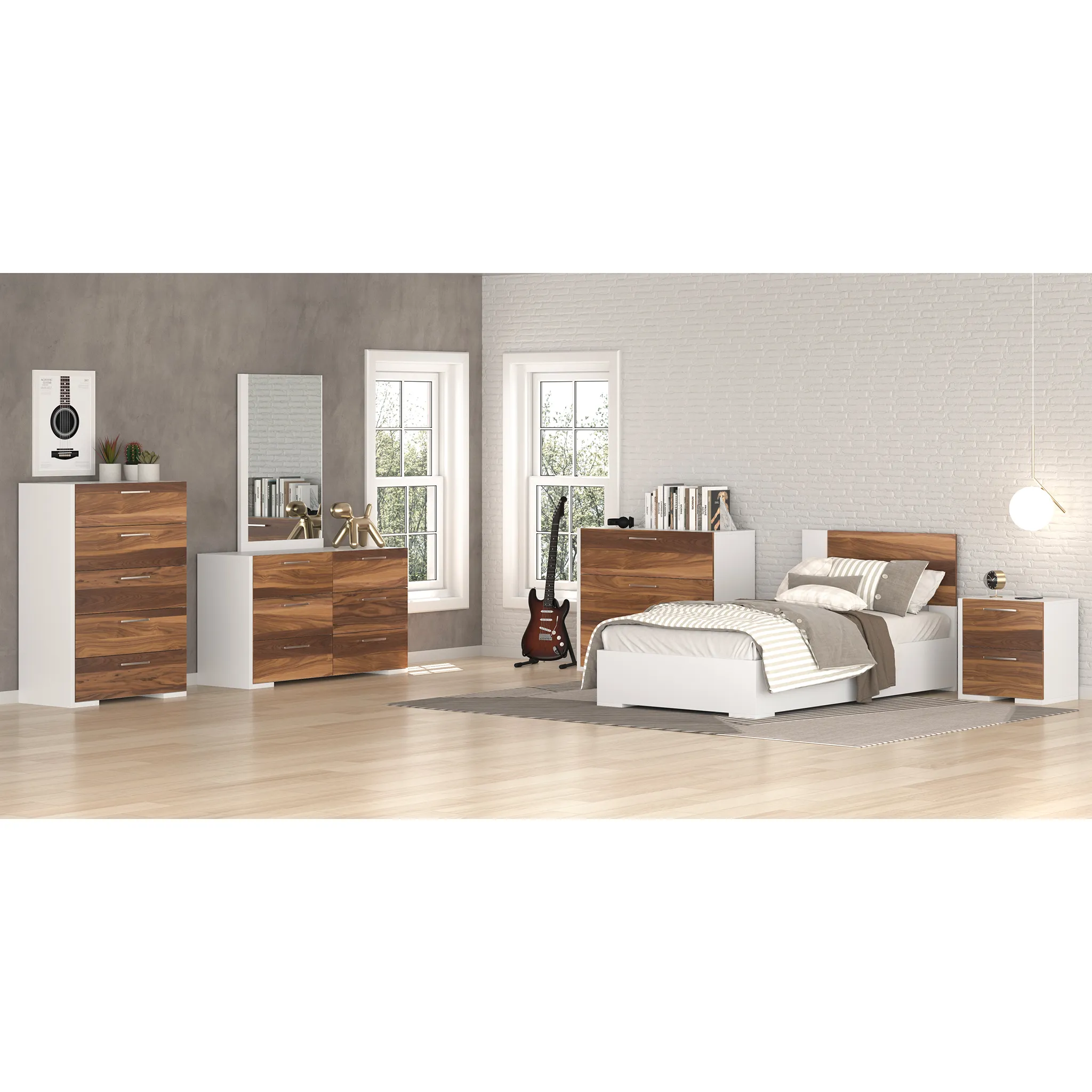 Meuble Meq Bureau 5 Tiroirs - Blanc Noyer