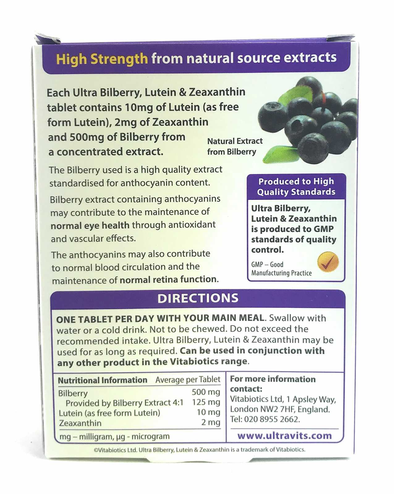 Vitabiotics Ultra BilBerry, Luteína y Zeaxantina 30 comprimidos