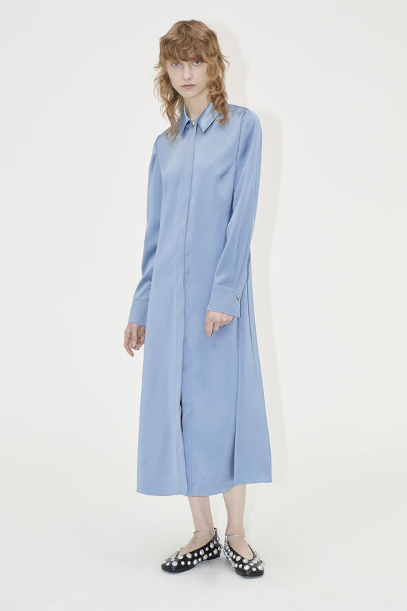 Stine Goya Collared Midi Dress, 2261 Satin Infinity blue