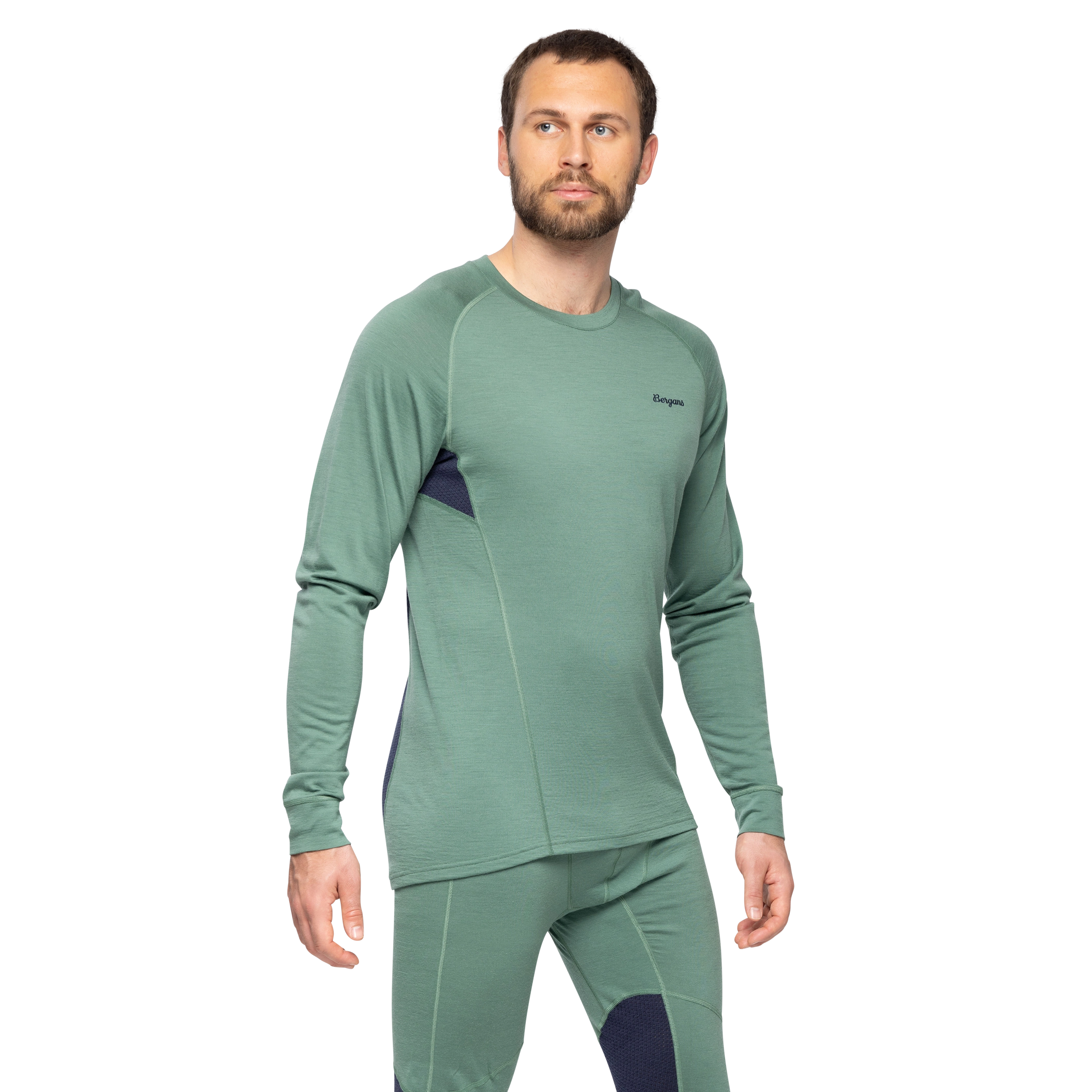 Inner:Pure Merino Long Sleeve Men Dark Jade Green / Navy Blue