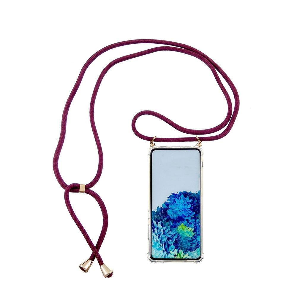 Samsung Galaxy S22 5G Necklace Gummi Hülle Air Cushion Fallschutz   Handykette (150cm) - Dunkelrot / Gold