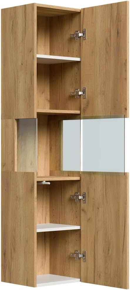 Magnolia Home Badmöbel Set Taifun 3tlg. 120 cm mit LED Spiegel & Hochschrank Farbe Eiche Gold