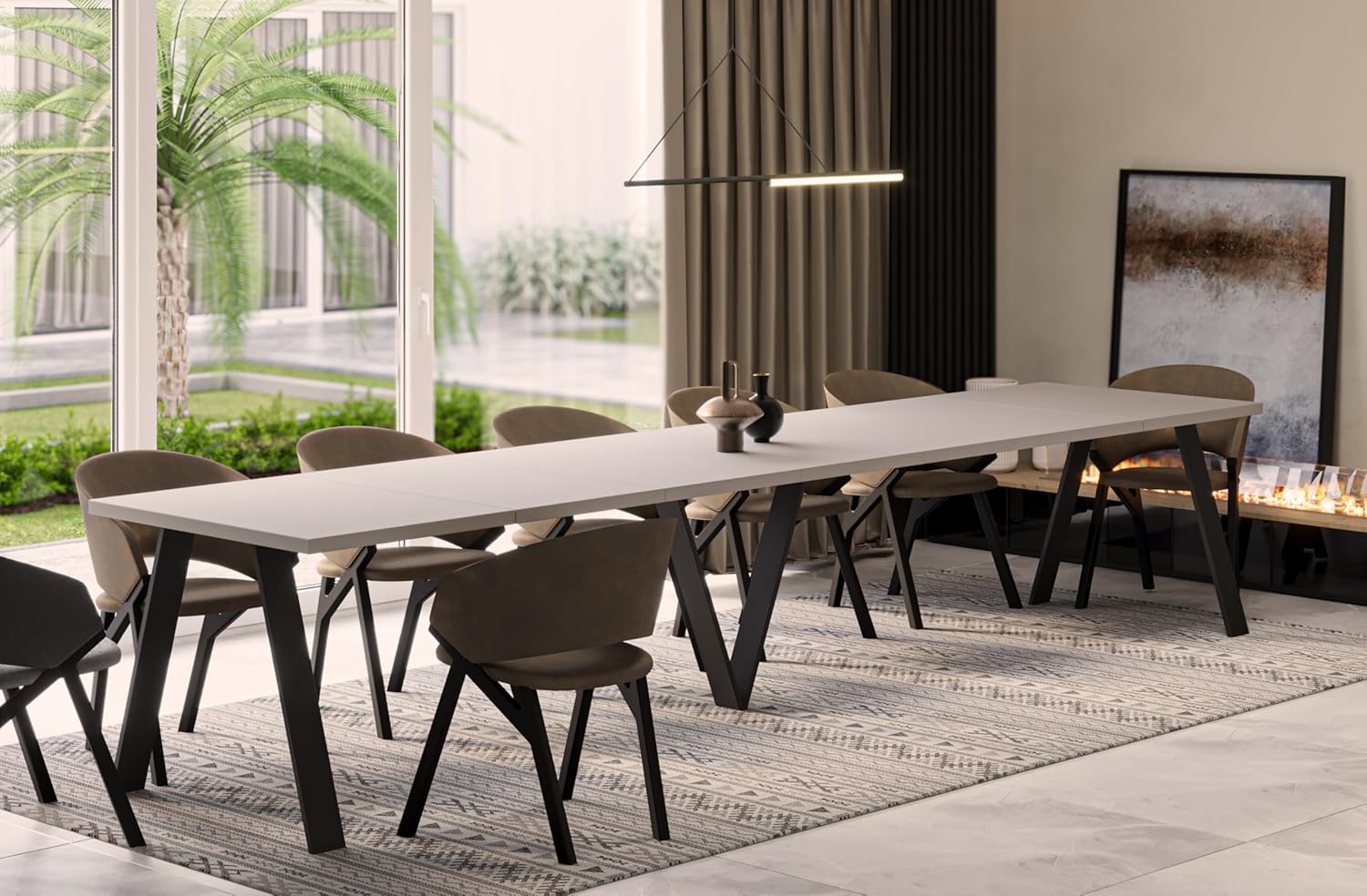Endo-Moebel XXL Esstisch Lungo 130 cm - 405 cm erweiterbar Küchentisch bis 12 Personen ausziehbar (Kaschmir Beige)