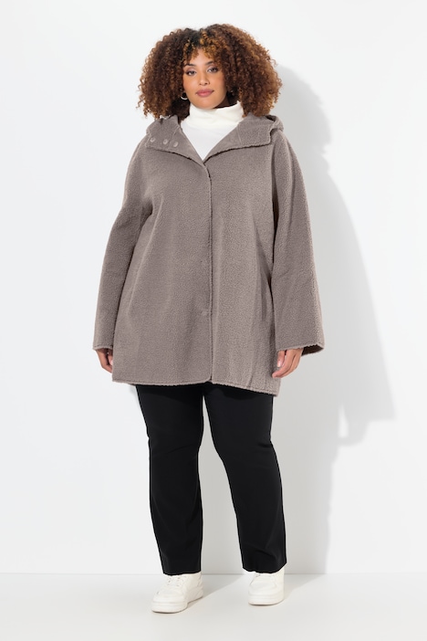 Teddyjacke, A-Linie, angeschnittene Kapuze