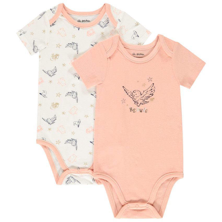 Lot de 2 bodies manches courtes Harry Potter pour bébé fille - Rose