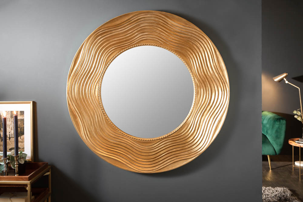 Eleganter Wandspiegel CIRCLE 100cm gold rund mit verziertem Rahmen