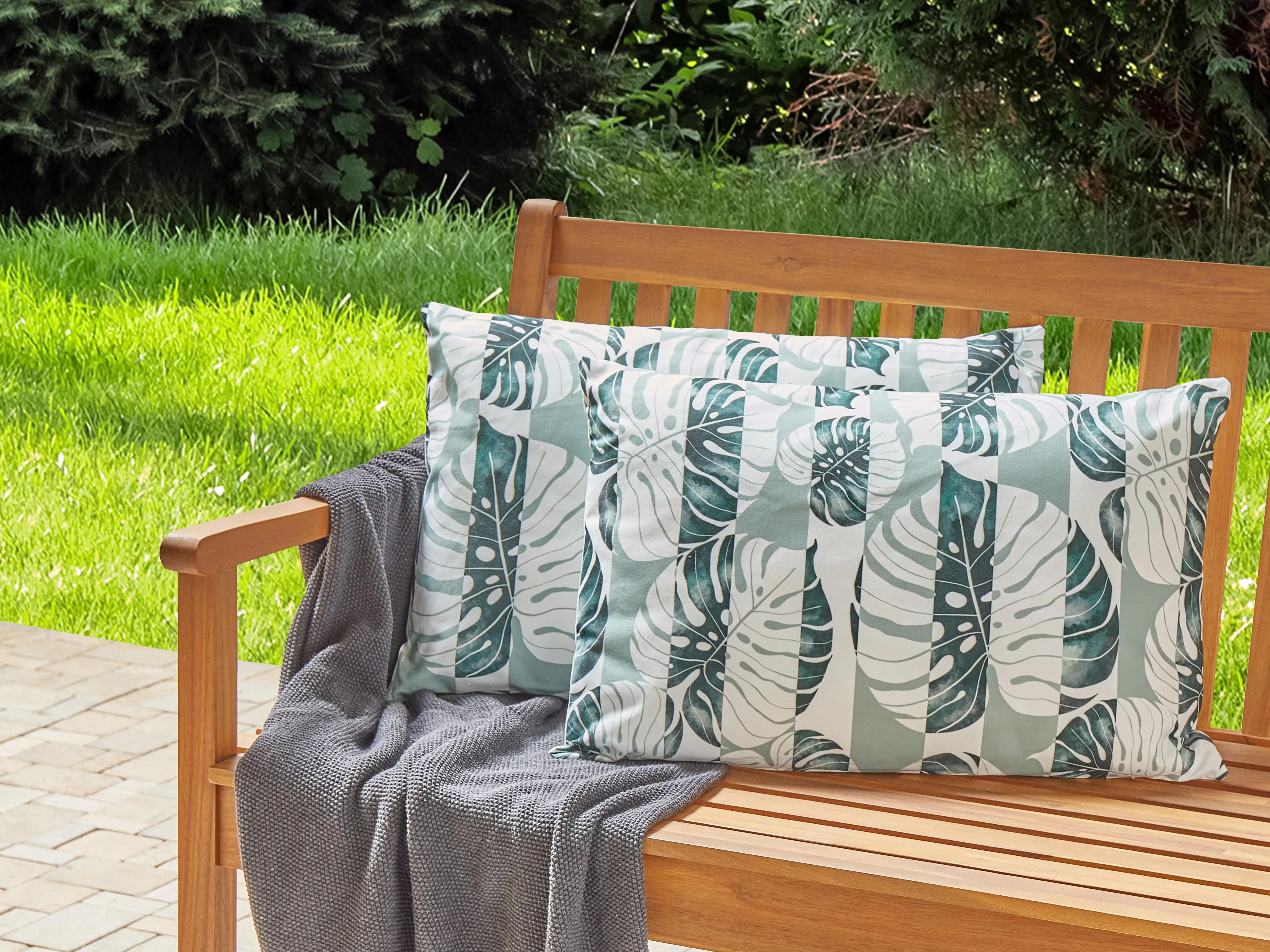 Set van 2 tuinkussens TERMINI bladpatroon 40 x 60 cm Groen