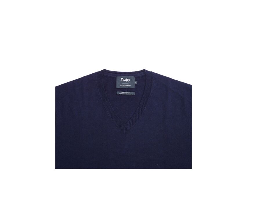 Pull fin homme col V coton/cachemire Bleu marine - VALTON