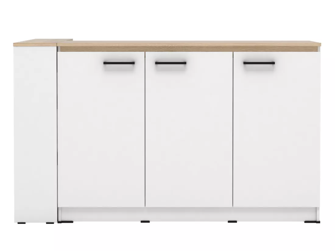 Ensemble îlot central de cuisine + 2 tabourets - Blanc et Naturel clair - NUSICE
