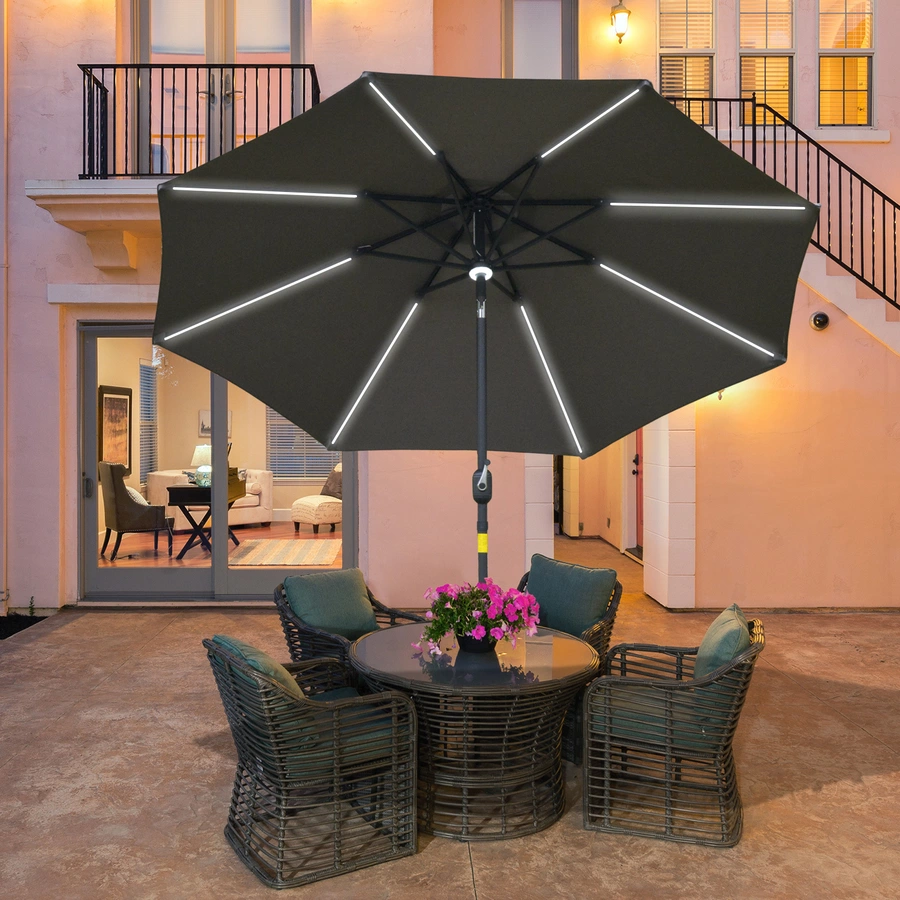 Outsunny Sonnenschirm mit LED Leuchten Schwarz, Dunkelgrau